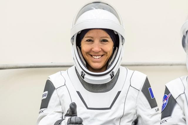 NASA image: ESA astronaut Sophie Adenot is photographed in her SpaceX pressure suit