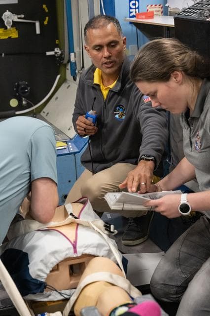 NASA image: Expedition 75 crew members participate in an emergency training session at Johnson Space Center