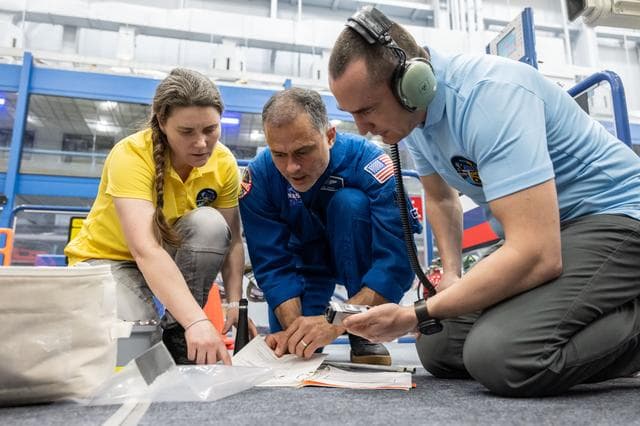 NASA image: Expedition 75 crew members participate in an emergency training session at Johnson Space Center