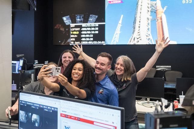 NASA image: Artemis II lunar science team members watch launch -- jsc2026e019544