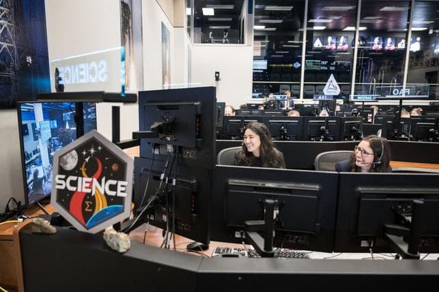 NASA image: Artemis science officers watch lunar science team celebrating -- jsc2026e020499