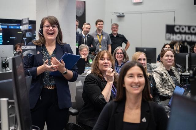NASA image: Artemis lunar science team celebrates during flyby -- jsc2026e020756