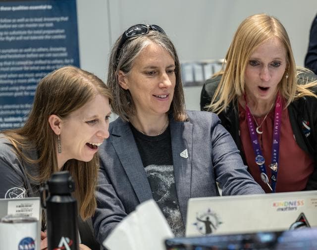 NASA image: Artemis II lunar science team members celebrate the lunar flyby -- jsc2026e020762