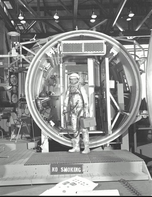NASA image: Astronaut John Glenn, suited, during altitude chamber test