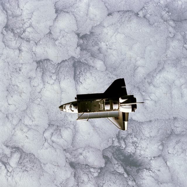 NASA image: Full view of Challenger in space taken by the SPAS satellite