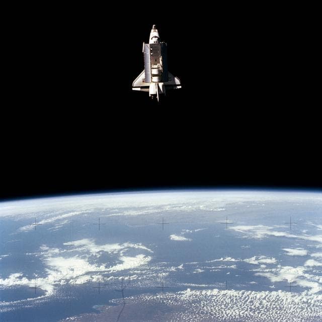 NASA image: View of the shuttle Challenger from the SPAS-01 satellite