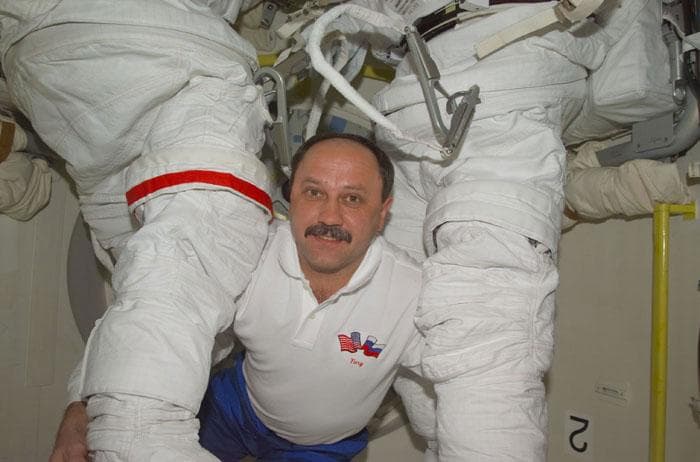 NASA image: Usachev in orbiter airlock