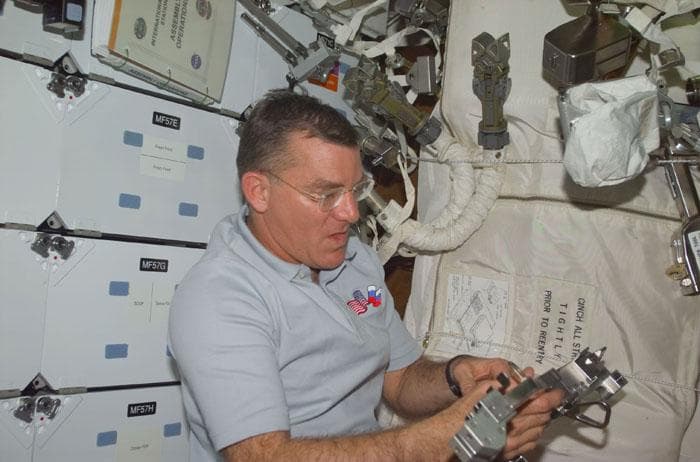 NASA image: MS Voss checks out his EVA space tools