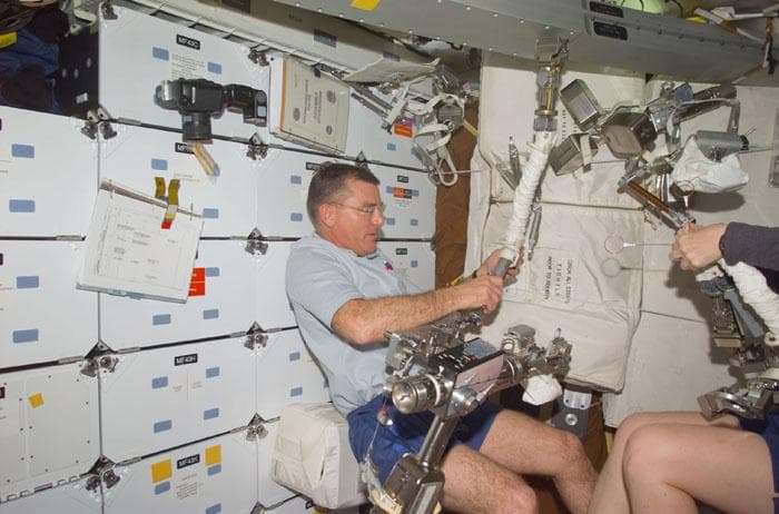 NASA image: MS Voss checks out his EVA space tools