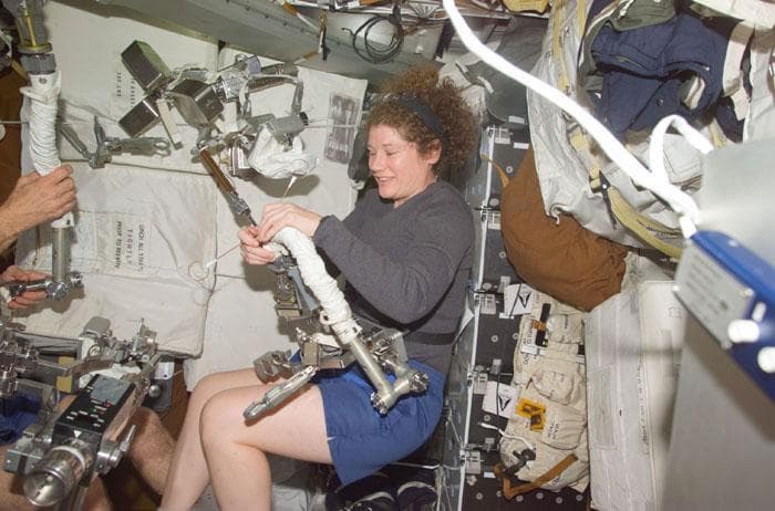 NASA image: MS Helms checks out her EVA space tools