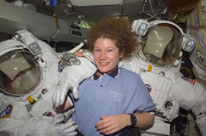 NASA image: Helms with EMU suits in the middeck