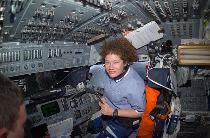 NASA image: Helms in the forward flight deck during rendezvous ops