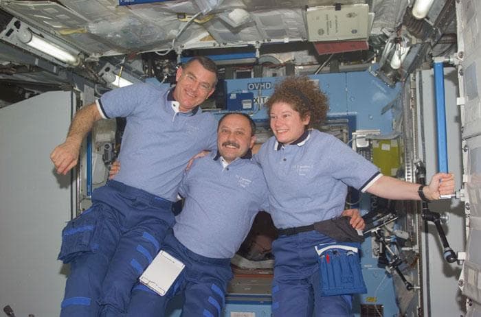 NASA image: The new Expedition Two crew in the ISS Node/Unity module