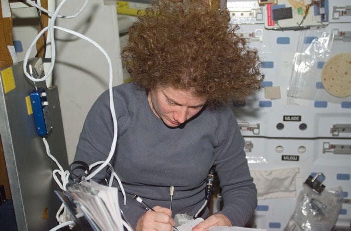 NASA image: Helms at work in the middeck