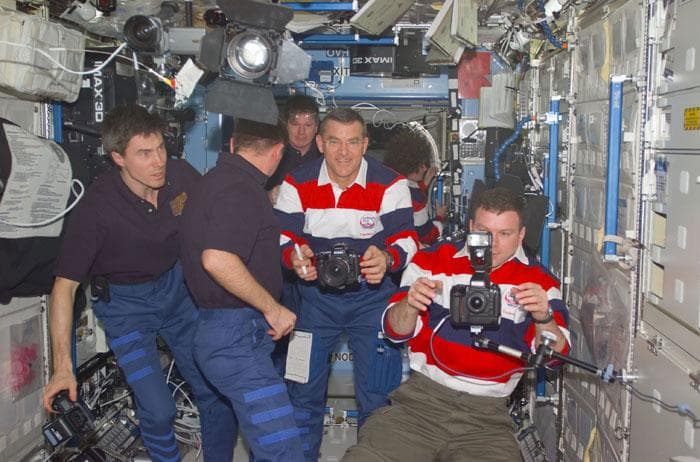 NASA image: STS-102 crew, Expeditions One and Two in the ISS U.S. Laboratory