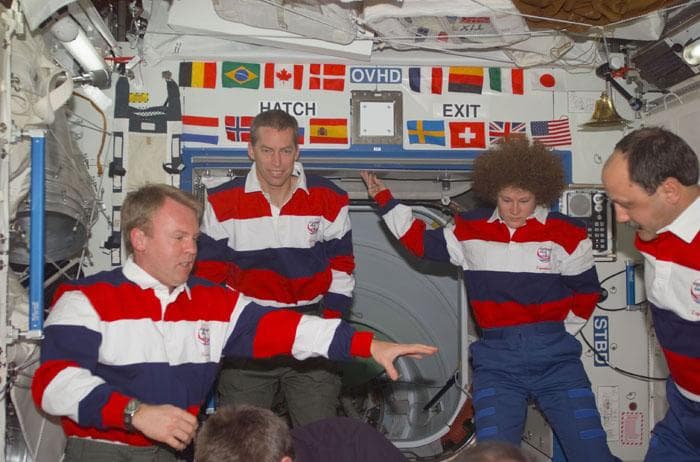 NASA image: STS-102 crew, Expeditions One and Two in the ISS U.S. Laboratory