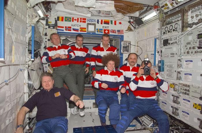NASA image: STS-102 crew, Expeditions One and Two in the ISS U.S. Laboratory