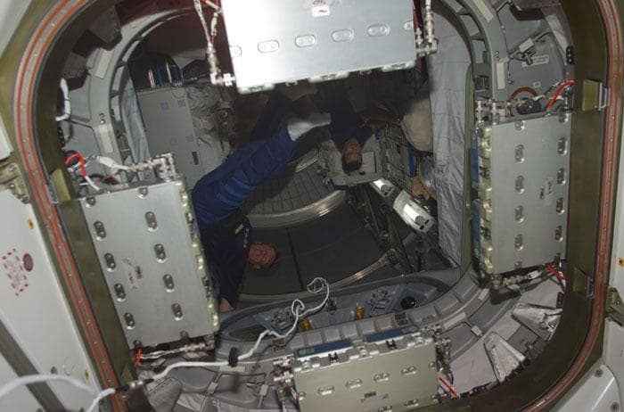 NASA image: Thomas and Richards at work in the MPLM