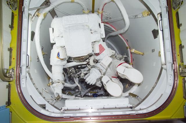 NASA image: MS Reilly and Gernhardt preparing for third EVA