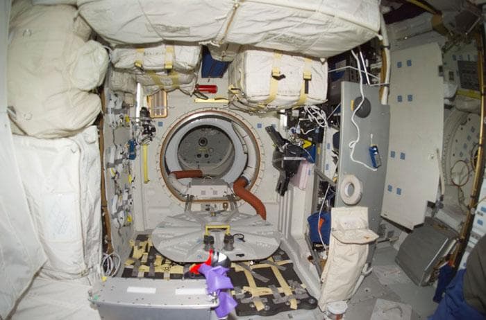 NASA image: Orbiter Middeck showing open airlock hatch