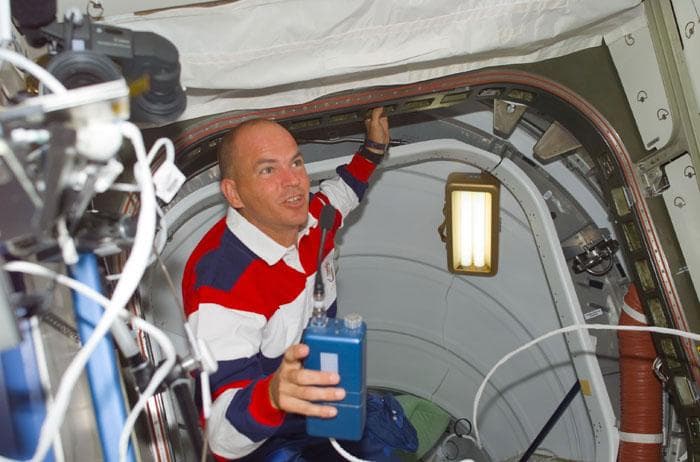 NASA image: Sturckow smiles when entering the ISS U.S. Laboratory