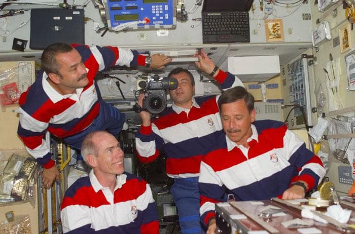 NASA image: Tyurin, Dezhurov, Barry and Horowitz in the ISS Service Module/Zvezda