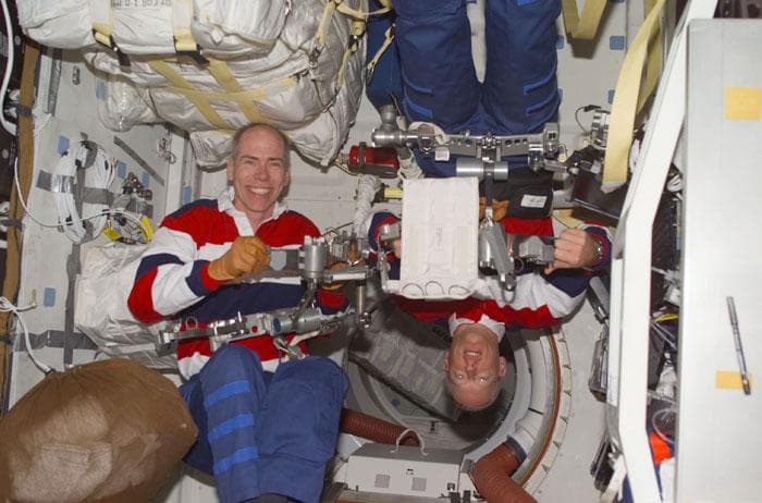 NASA image: Barry and Forrester checkout their EVA equipment