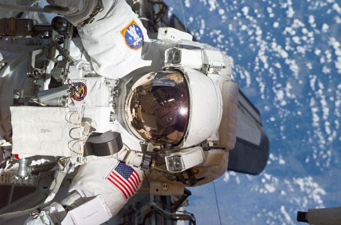 NASA image: Forrester in the payload bay during the first EVA
