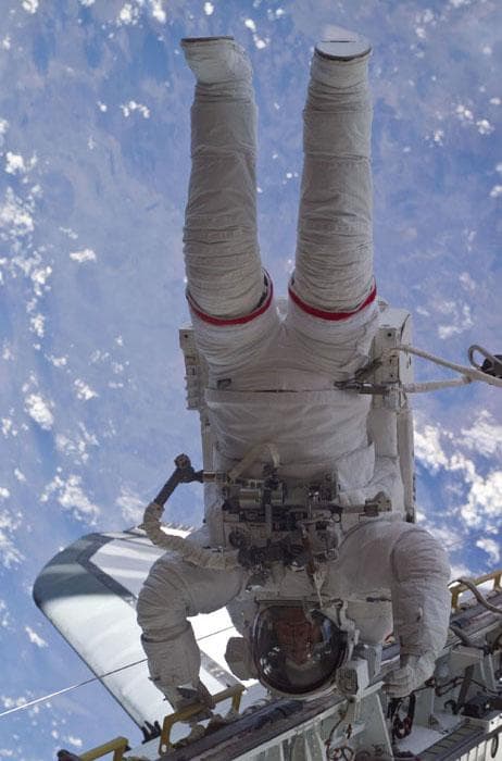 NASA image: Barry in the payload bay during the first EVA
