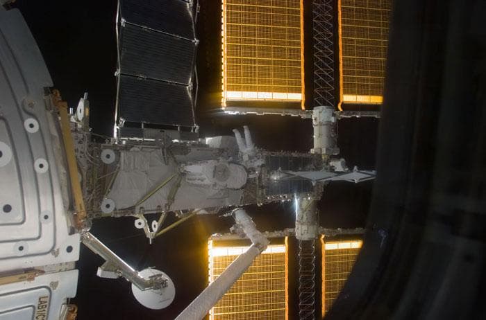 NASA image: Forrester works with the stowed EAS on the P6 Truss