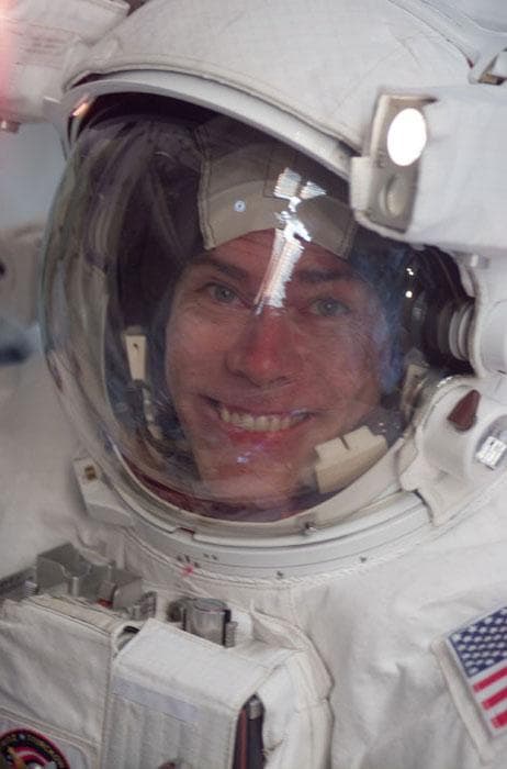 NASA image: Close-up view of Barry and his EMU helmet