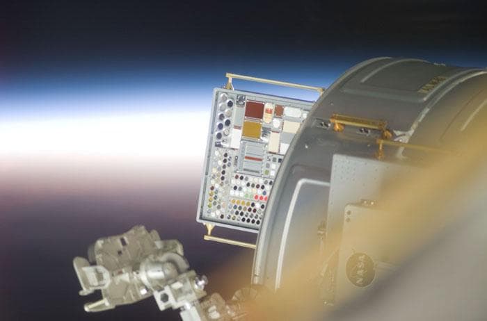 NASA image: MISSE PEC, on the ISS Airlock crewlock endcone
