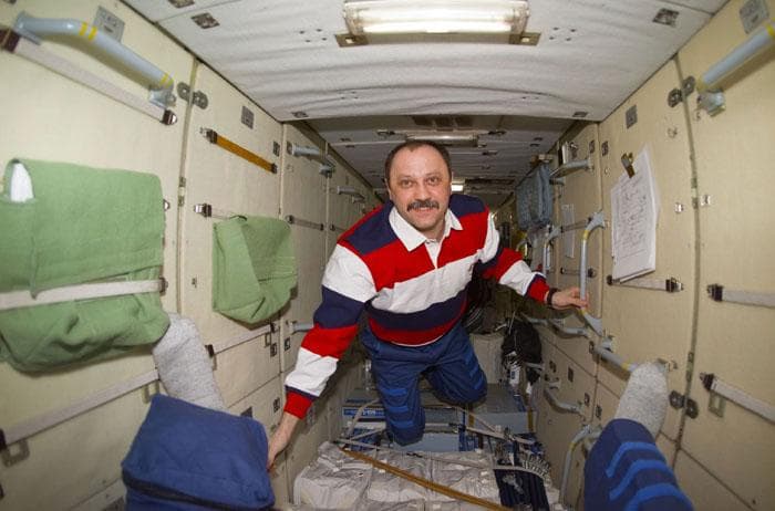 NASA image: Usachev floating in ISS FGB/Zarya module