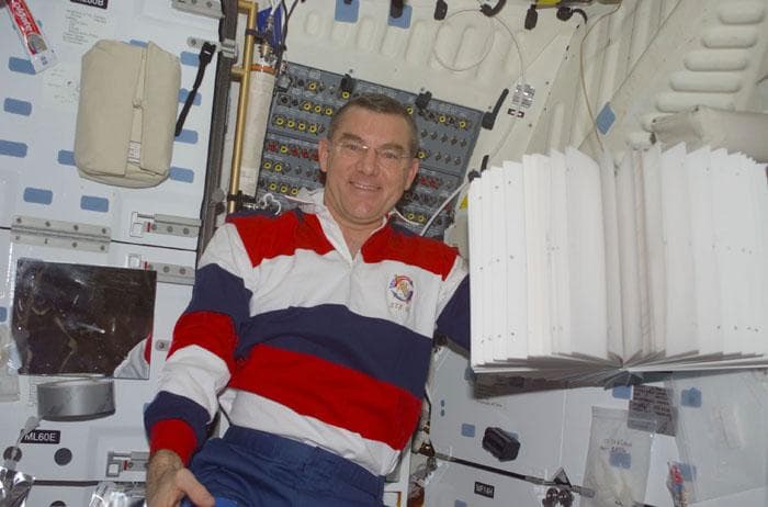 NASA image: Voss on the orbiter middeck