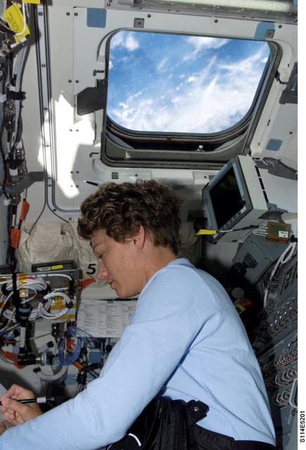 NASA image: STS-114 Commander Eileen Collins on aft flight deck