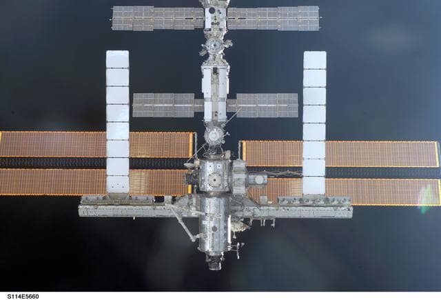 NASA image: Nadir side Exterior views of ISS during Approach and Docking Operations for STS-114