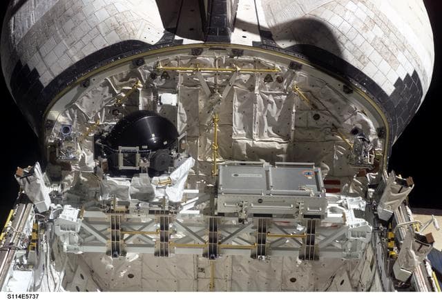 NASA image: Close-up view of Discovery aft payload bay