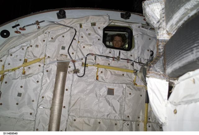 NASA image: Collins at aft flight deck window