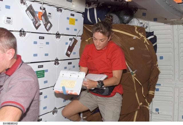 NASA image: STS-115 MS Stefanyshyn-Piper on Atlantis Middeck