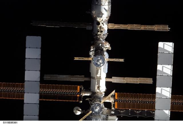 NASA image: ISS during approach of the STS-115 Space Shuttle Atlantis