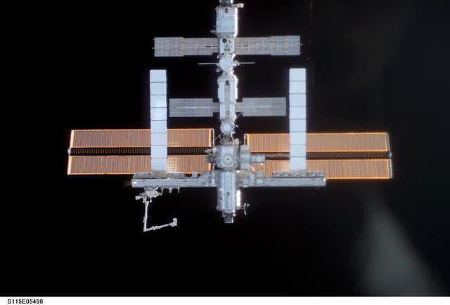 NASA image: ISS during approach of the STS-115 Space Shuttle Atlantis