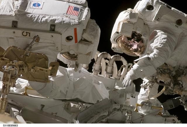 NASA image: Stefanyshyn-Piper and Tanner perform first EVA during STS-115 / Expedition 13 joint operations