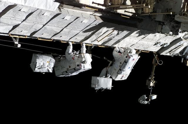 NASA image: MacLean and Burbank performing second EVA spacewalk