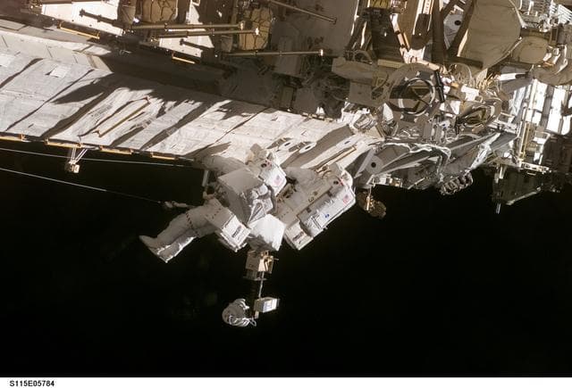 NASA image: MacLean and Burbank performing second EVA spacewalk