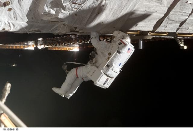 NASA image: STS-115 MS Tanner working on the P3/P4 Truss during EVA