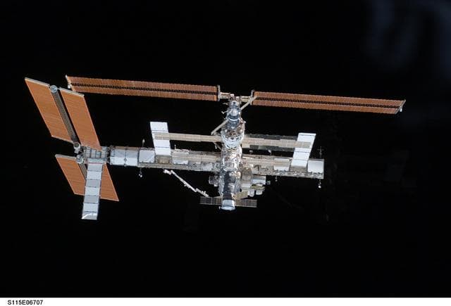 NASA image: Overall exterior view of the ISS during undocking and Flyaround Operations for STS-115 Space Shuttle Atlantis