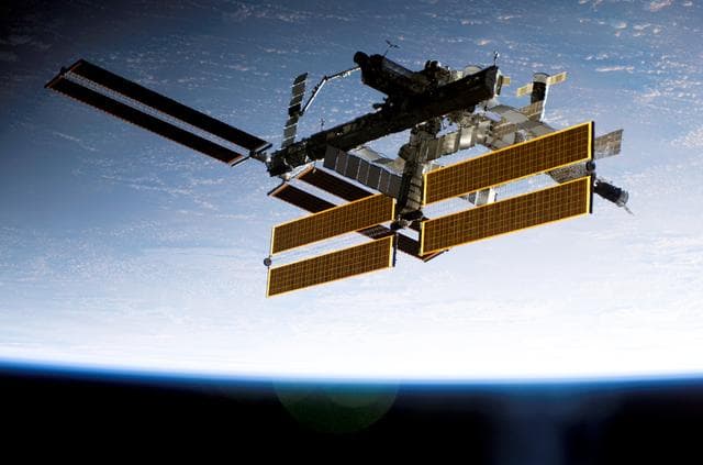 NASA image: Overall exterior view of the ISS during undocking and Flyaround Operations for STS-115 Space Shuttle Atlantis