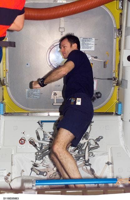 NASA image: Expedition 14 Commander Lopez-Alegria closes the interior hatch to the A/L
