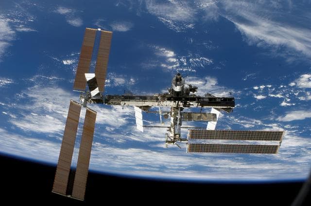 NASA image: Backaway view of the FWD side of the ISS