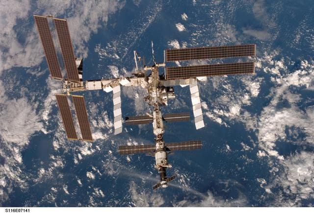 NASA image: Flyaround view of the zenith and aft sides of the ISS